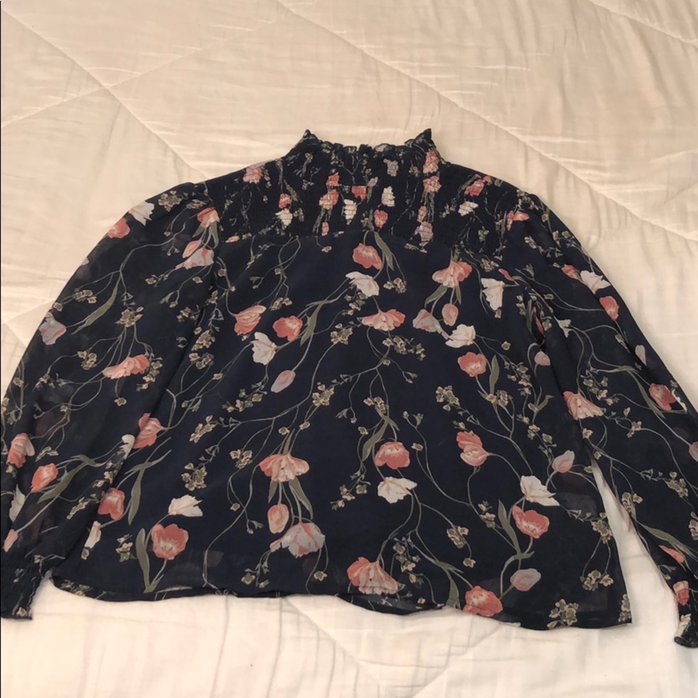 High Neck Blouse - navy blue floral